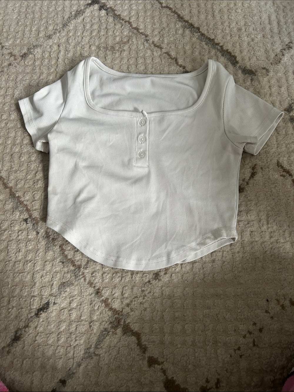Ribbed Scoop Neck Button-Front Crop Top - White